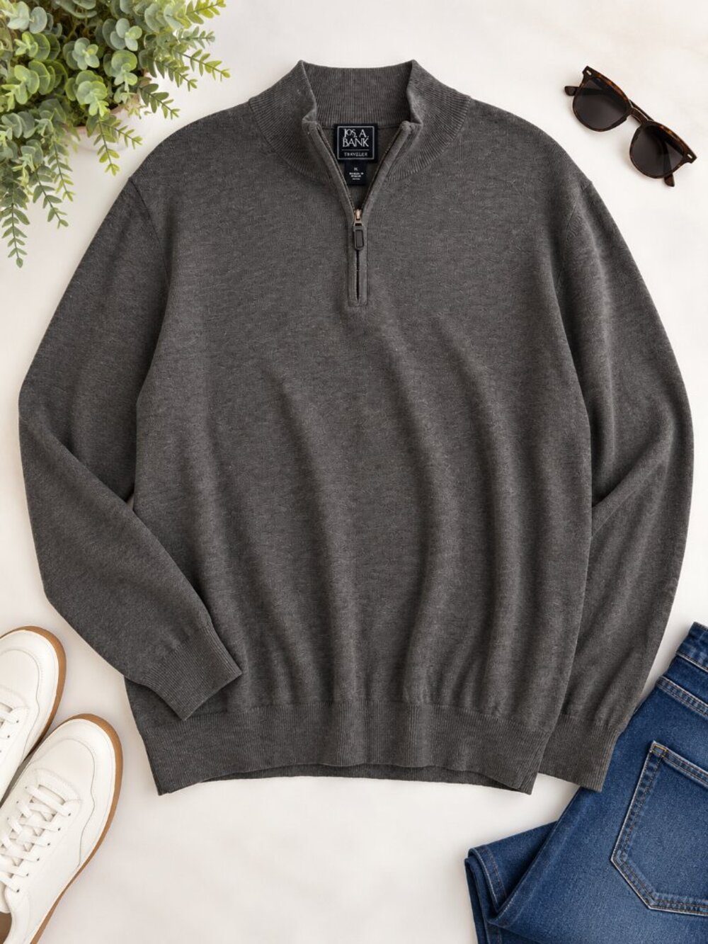 Jos A Bank Traveler XL Charcoal Gray Quarter Zip Pullover Sweater Mens NWT